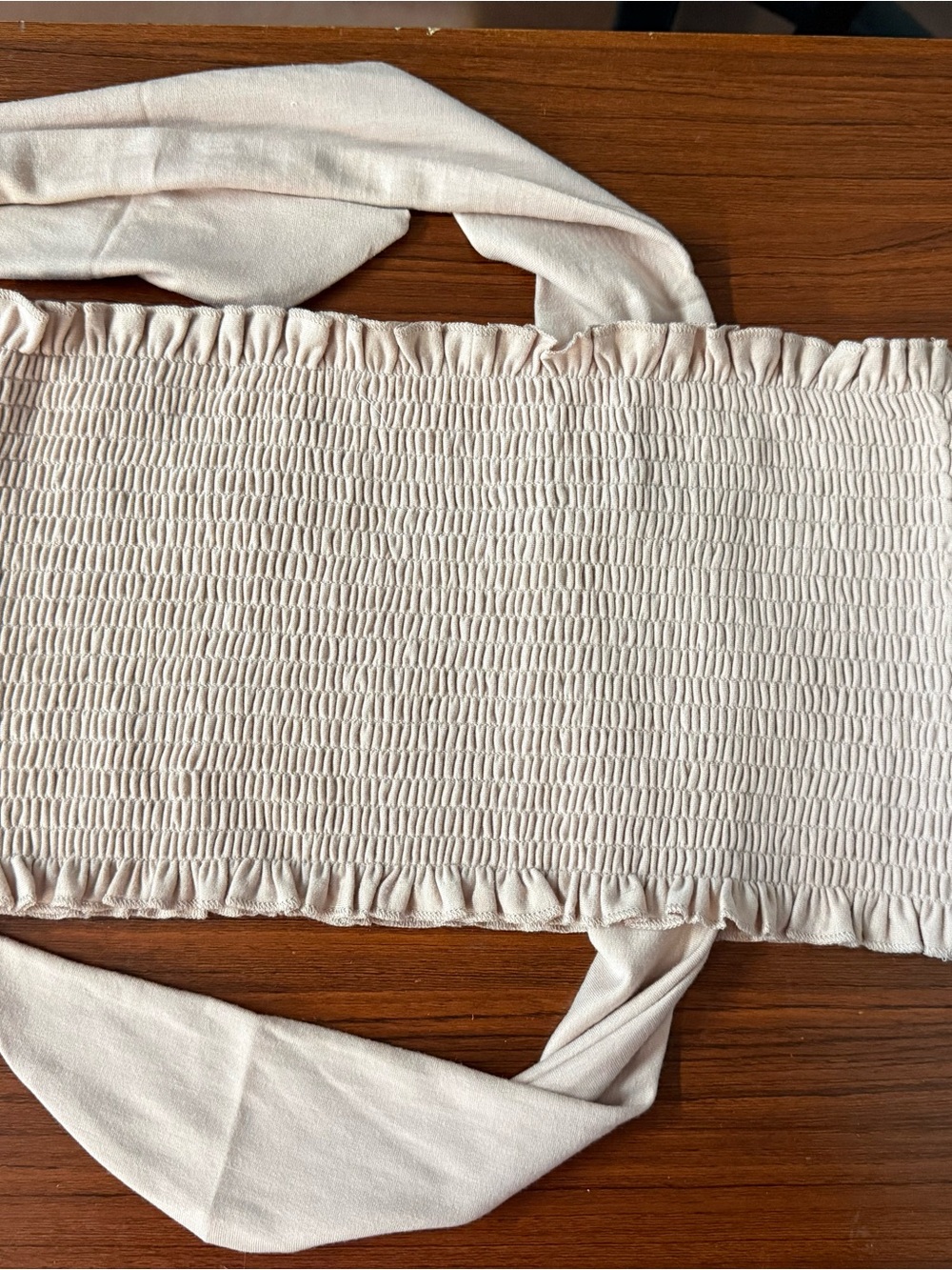 Zenana Outfitters Beige Smocked Tube Crop Top